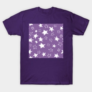 watercolor white stars over purple orchid background T-Shirt